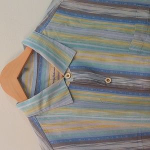 Tommy Bahama XL Blue/Yellow Stripe Silk/Cotton Summer Shirt